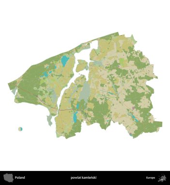 Kamienski İlçesi. Polonya idari bölgesi bir OpenStreetMap İnsani Haritası haritasında beyaza izole edildi