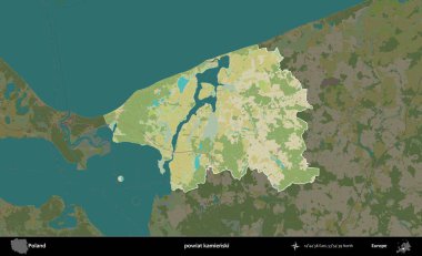 Kamienski İlçesi. Polonya 'nın idari alanı karanlık bir OpenStreetMap İnsani Haritası' na vurgulandı ve özetlendi