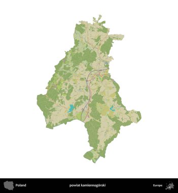 Kamiennogorski İlçesi. Polonya idari bölgesi bir OpenStreetMap İnsani Haritası haritasında beyaza izole edildi