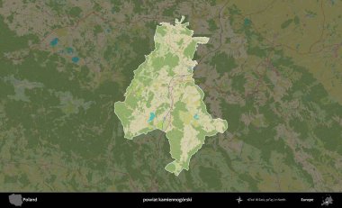 Kamiennogorski İlçesi. Polonya 'nın idari alanı karanlık bir OpenStreetMap İnsani Haritası' na vurgulandı ve özetlendi