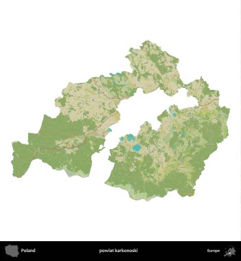 Karkonoski ilçesi. Polonya idari bölgesi bir OpenStreetMap İnsani Haritası haritasında beyaza izole edildi