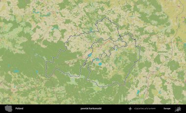 Karkonoski ilçesi. Polonya 'nın idari alanı bir OpenStreetMap İnsani Harita stil haritasında özetlendi