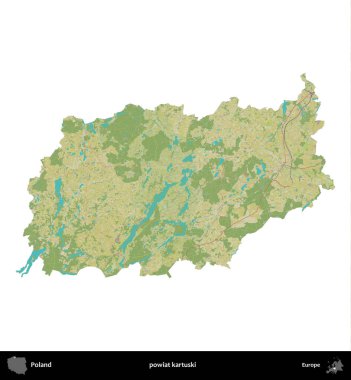 Kartuski ilçesi. Polonya idari bölgesi bir OpenStreetMap İnsani Haritası haritasında beyaza izole edildi