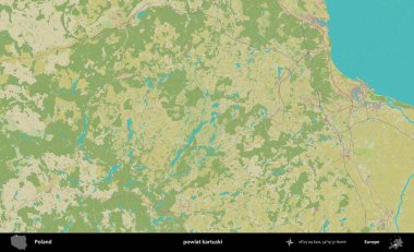 Kartuski ilçesi. Bir OpenStreetMap İnsani Haritası üzerinde Polonya 'nın idari alanı