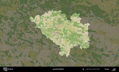Kielecki İlçesi. Polonya 'nın idari alanı karanlık bir OpenStreetMap İnsani Haritası' na vurgulandı ve özetlendi