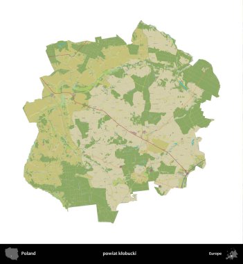 Klobucki İlçesi. Polonya idari bölgesi bir OpenStreetMap İnsani Haritası haritasında beyaza izole edildi