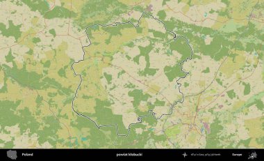 Klobucki İlçesi. Polonya 'nın idari alanı bir OpenStreetMap İnsani Harita stil haritasında özetlendi