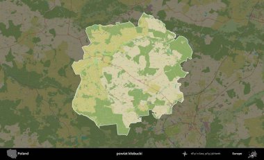 Klobucki İlçesi. Polonya 'nın idari alanı karanlık bir OpenStreetMap İnsani Haritası' na vurgulandı ve özetlendi