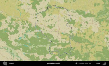 Kluczborski İlçesi. Polonya 'nın idari alanı bir OpenStreetMap İnsani Harita stil haritasında özetlendi