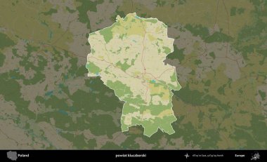 Kluczborski İlçesi. Polonya 'nın idari alanı karanlık bir OpenStreetMap İnsani Haritası' na vurgulandı ve özetlendi