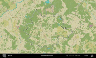 Kolbuszowski İlçesi. Polonya 'nın idari alanı bir OpenStreetMap İnsani Harita stil haritasında özetlendi
