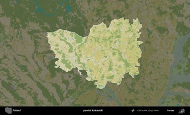 Kolnenski İlçesi. Polonya 'nın idari alanı karanlık bir OpenStreetMap İnsani Haritası' na vurgulandı ve özetlendi