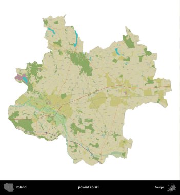 Kolski İlçesi. Polonya idari bölgesi bir OpenStreetMap İnsani Haritası haritasında beyaza izole edildi