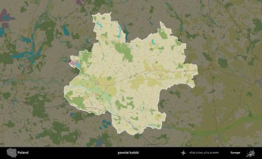 Kolski İlçesi. Polonya 'nın idari alanı karanlık bir OpenStreetMap İnsani Haritası' na vurgulandı ve özetlendi