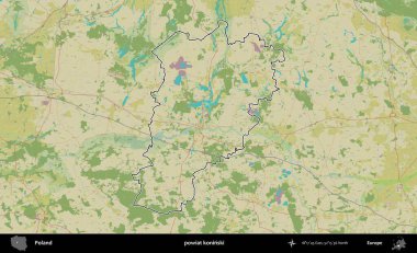 Koninski İlçesi. Polonya 'nın idari alanı bir OpenStreetMap İnsani Harita stil haritasında özetlendi