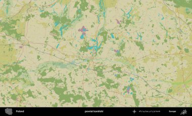 Koninski İlçesi. Bir OpenStreetMap İnsani Haritası üzerinde Polonya 'nın idari alanı