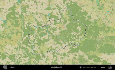 Konecki İlçesi. Polonya 'nın idari alanı bir OpenStreetMap İnsani Harita stil haritasında özetlendi