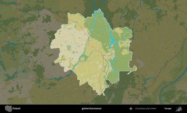 Koronowo Komünü. Polonya 'nın idari alanı karanlık bir OpenStreetMap İnsani Haritası' na vurgulandı ve özetlendi