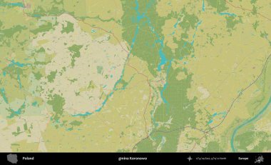Koronowo Komünü. Bir OpenStreetMap İnsani Haritası üzerinde Polonya 'nın idari alanı