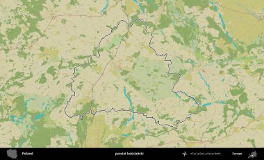 Koscianski İlçesi. Polonya 'nın idari alanı bir OpenStreetMap İnsani Harita stil haritasında özetlendi