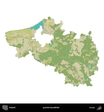 Koszalinski İlçesi. Polonya idari bölgesi bir OpenStreetMap İnsani Haritası haritasında beyaza izole edildi