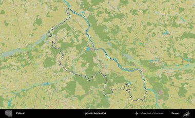 Kozienicki İlçesi. Polonya 'nın idari alanı bir OpenStreetMap İnsani Harita stil haritasında özetlendi
