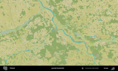 Kozienicki İlçesi. Bir OpenStreetMap İnsani Haritası üzerinde Polonya 'nın idari alanı