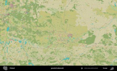 Krakowski İlçesi. Bir OpenStreetMap İnsani Haritası üzerinde Polonya 'nın idari alanı