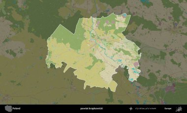 Krapkowicki İlçesi. Polonya 'nın idari alanı karanlık bir OpenStreetMap İnsani Haritası' na vurgulandı ve özetlendi