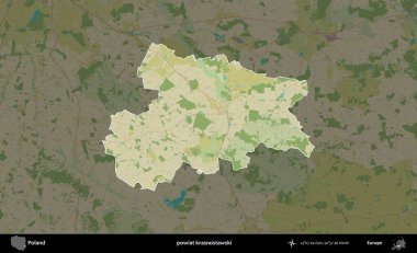 Krasnostawski İlçesi. Polonya 'nın idari alanı karanlık bir OpenStreetMap İnsani Haritası' na vurgulandı ve özetlendi