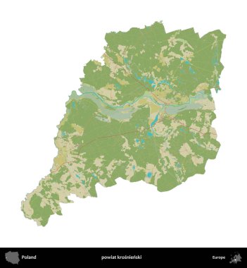 Krosnienski İlçesi. Polonya idari bölgesi bir OpenStreetMap İnsani Haritası haritasında beyaza izole edildi