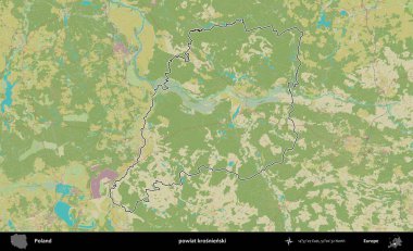 Krosnienski İlçesi. Polonya 'nın idari alanı bir OpenStreetMap İnsani Harita stil haritasında özetlendi