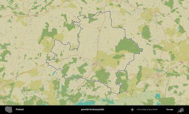 Krotoszynski İlçesi. Polonya 'nın idari alanı bir OpenStreetMap İnsani Harita stil haritasında özetlendi