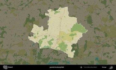 Krotoszynski İlçesi. Polonya 'nın idari alanı karanlık bir OpenStreetMap İnsani Haritası' na vurgulandı ve özetlendi