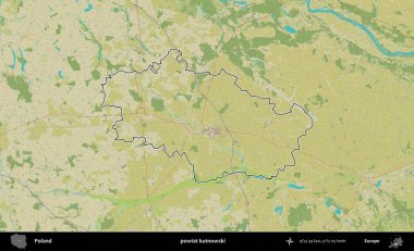 Kutnowski İlçesi. Polonya 'nın idari alanı bir OpenStreetMap İnsani Harita stil haritasında özetlendi