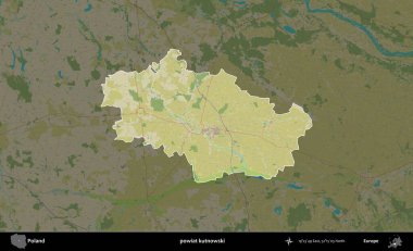 Kutnowski İlçesi. Polonya 'nın idari alanı karanlık bir OpenStreetMap İnsani Haritası' na vurgulandı ve özetlendi