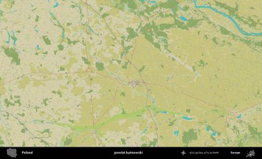 Kutnowski İlçesi. Bir OpenStreetMap İnsani Haritası üzerinde Polonya 'nın idari alanı