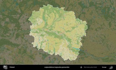 Kujawsko-pomorskie Eyaleti. Polonya 'nın idari alanı karanlık bir OpenStreetMap İnsani Haritası' na vurgulandı ve özetlendi