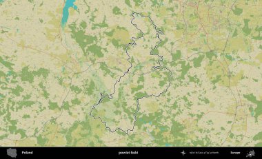Laski ilçesi. Polonya 'nın idari alanı bir OpenStreetMap İnsani Harita stil haritasında özetlendi