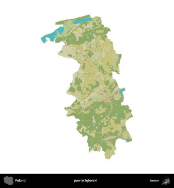 Leborski İlçesi. Polonya idari bölgesi bir OpenStreetMap İnsani Haritası haritasında beyaza izole edildi