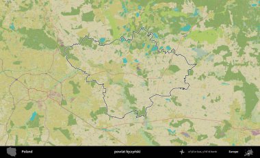 Leczynski İlçesi. Polonya 'nın idari alanı bir OpenStreetMap İnsani Harita stil haritasında özetlendi