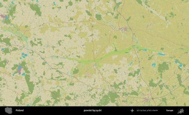 Leczycki İlçesi. Bir OpenStreetMap İnsani Haritası üzerinde Polonya 'nın idari alanı