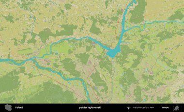 Legionowski İlçesi. Bir OpenStreetMap İnsani Haritası üzerinde Polonya 'nın idari alanı