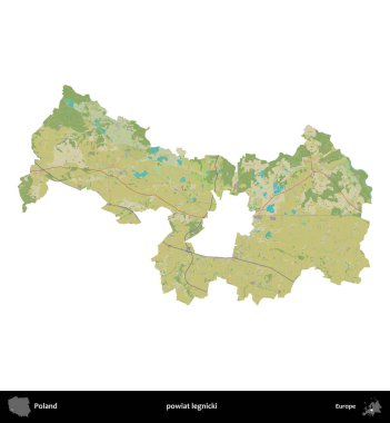 Legnicki İlçesi. Polonya idari bölgesi bir OpenStreetMap İnsani Haritası haritasında beyaza izole edildi