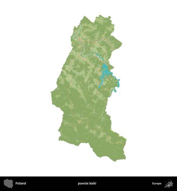 Leski İlçesi. Polonya idari bölgesi bir OpenStreetMap İnsani Haritası haritasında beyaza izole edildi