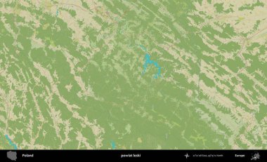 Leski İlçesi. Bir OpenStreetMap İnsani Haritası üzerinde Polonya 'nın idari alanı