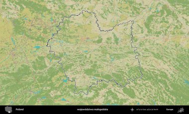 Malopolskie Eyaleti. Polonya 'nın idari alanı bir OpenStreetMap İnsani Harita stil haritasında özetlendi