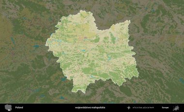 Malopolskie Eyaleti. Polonya 'nın idari alanı karanlık bir OpenStreetMap İnsani Haritası' na vurgulandı ve özetlendi