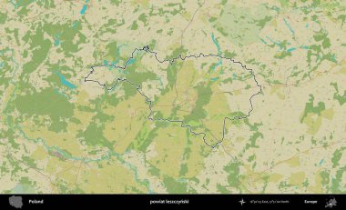 Leszczynski İlçesi. Polonya 'nın idari alanı bir OpenStreetMap İnsani Harita stil haritasında özetlendi
