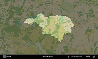Leszczynski İlçesi. Polonya 'nın idari alanı karanlık bir OpenStreetMap İnsani Haritası' na vurgulandı ve özetlendi